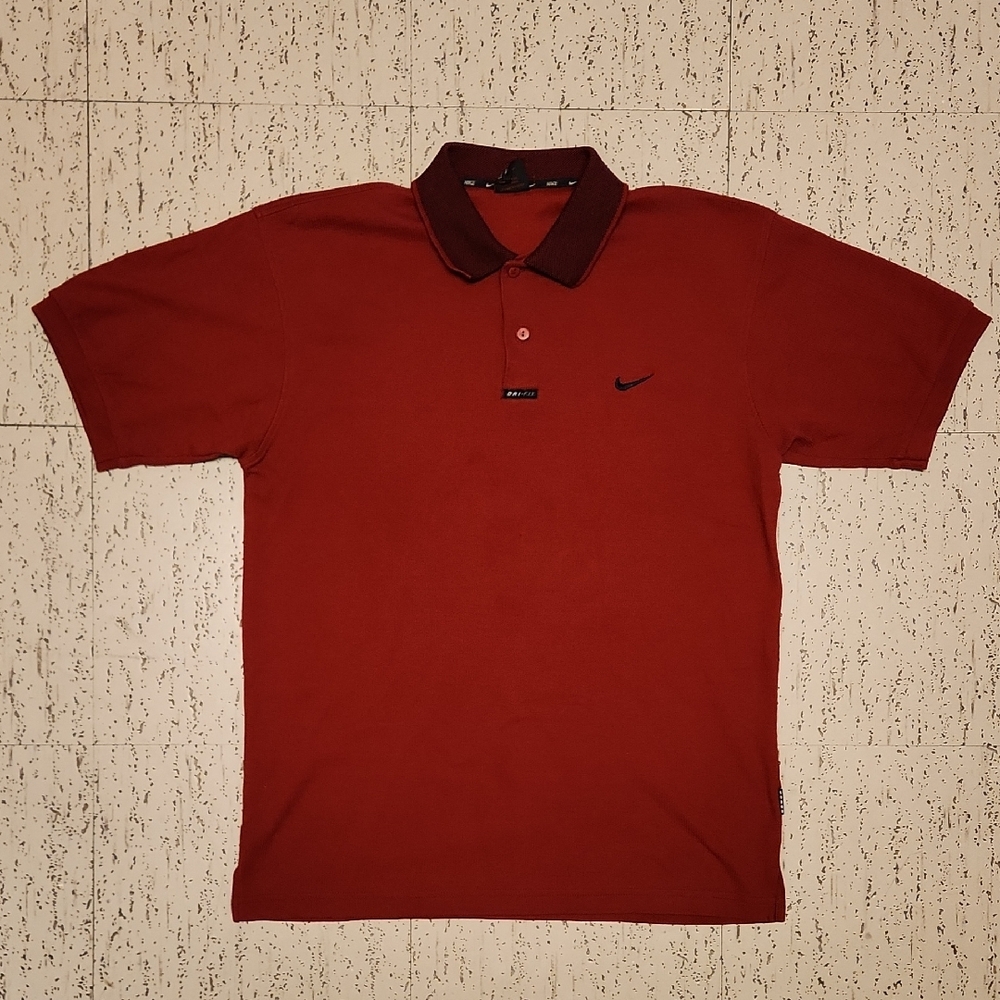 Nike Swoosh Dri-Fit Red Knit 1/4 Button Down Casual Polo Shirt Vintage 90s Rare